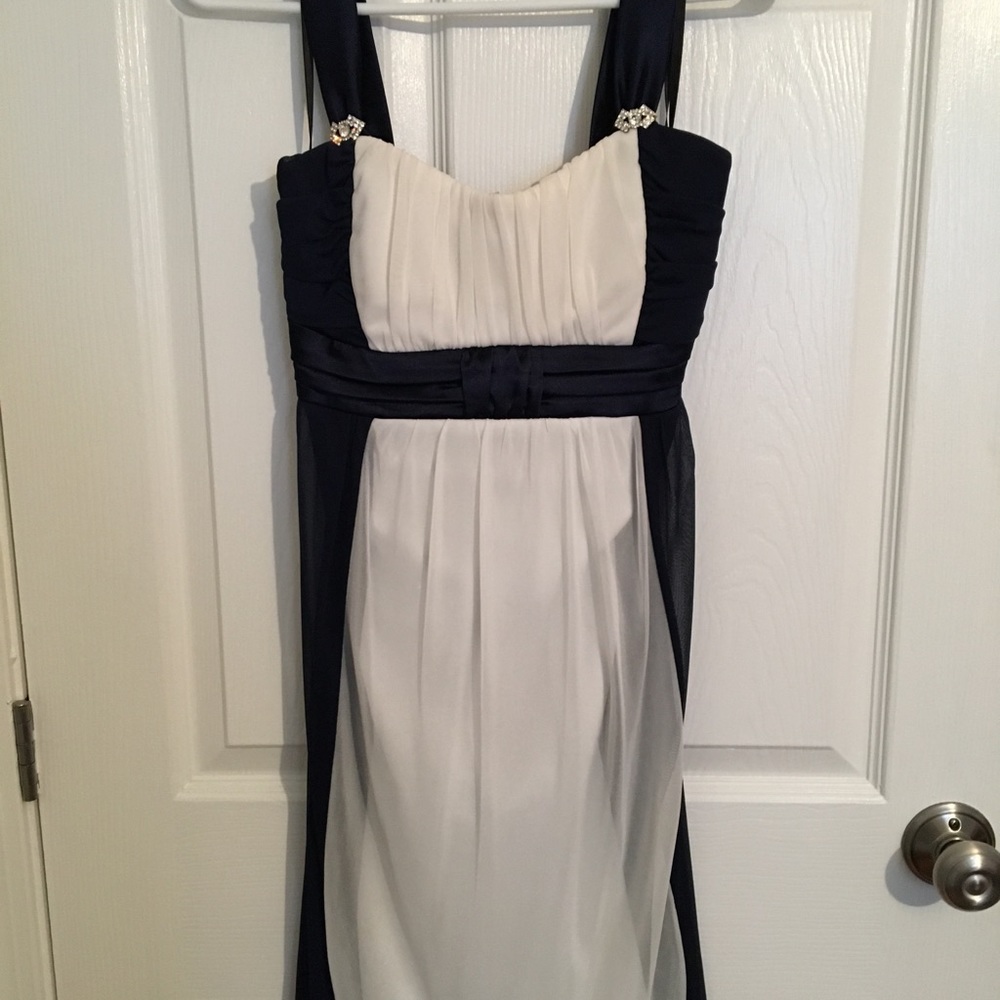 Short cream and navy Deb semi dress - Size M